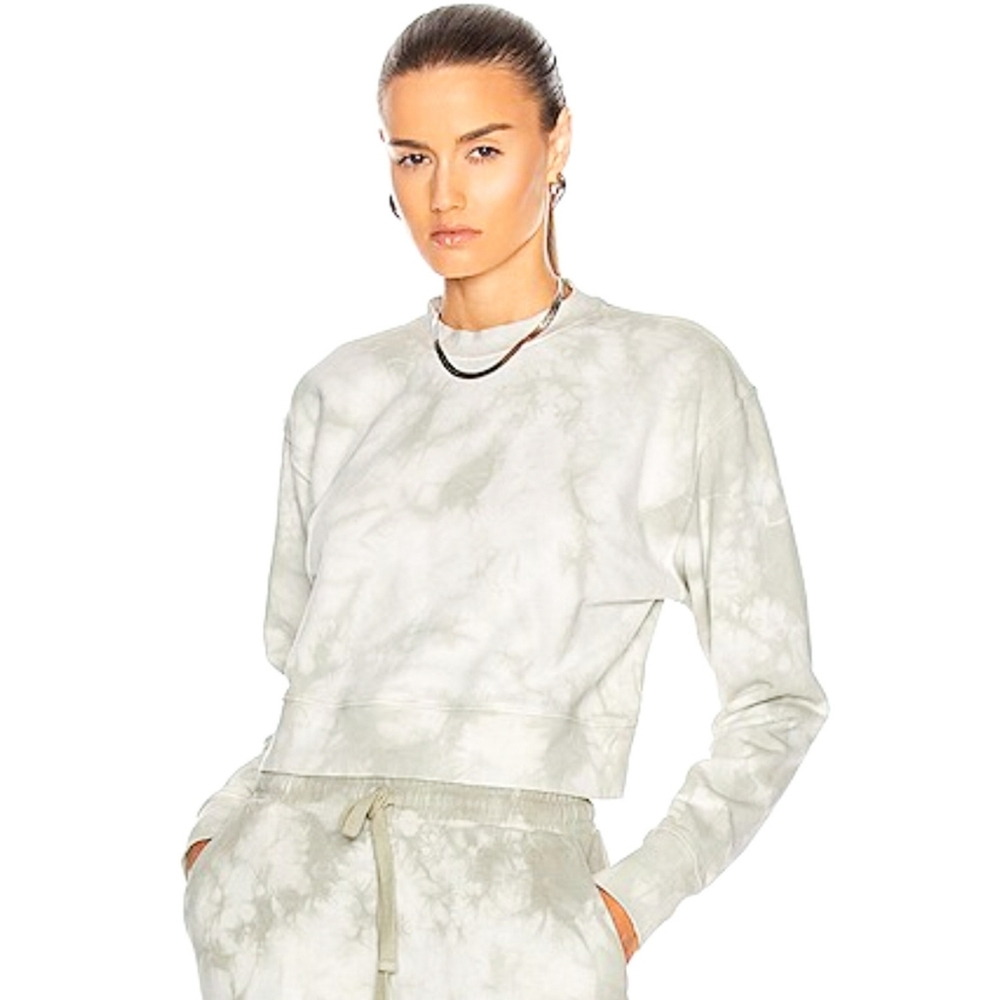 Jonathan Simkhai Sweatshirt Green White Tie Dye Long Sleeve Crew Neck Organic